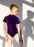 Leotard ARIEL, short sleeve, turtleneck 100%polyester, purple, 104-110(26)