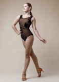 Sleeveless leotard BECCA 90%polyamide, 10%elastane, black (Leaves), XS