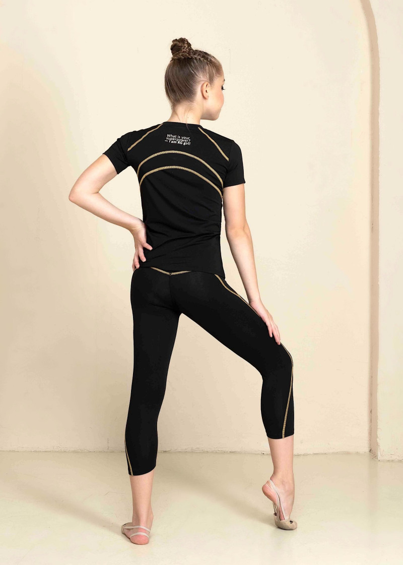 STELLA capri leggings by Grand Prix polyamide micro, black+yellow, 140cm