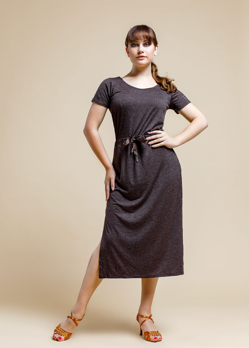 Short sleeve dress "EXCITEMENT" 90%viscose, 10%elastane, brown, S