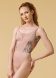 BLAIRE camisole leotard by Grand Prix polyamide micro+printed mesh, coral almond, M