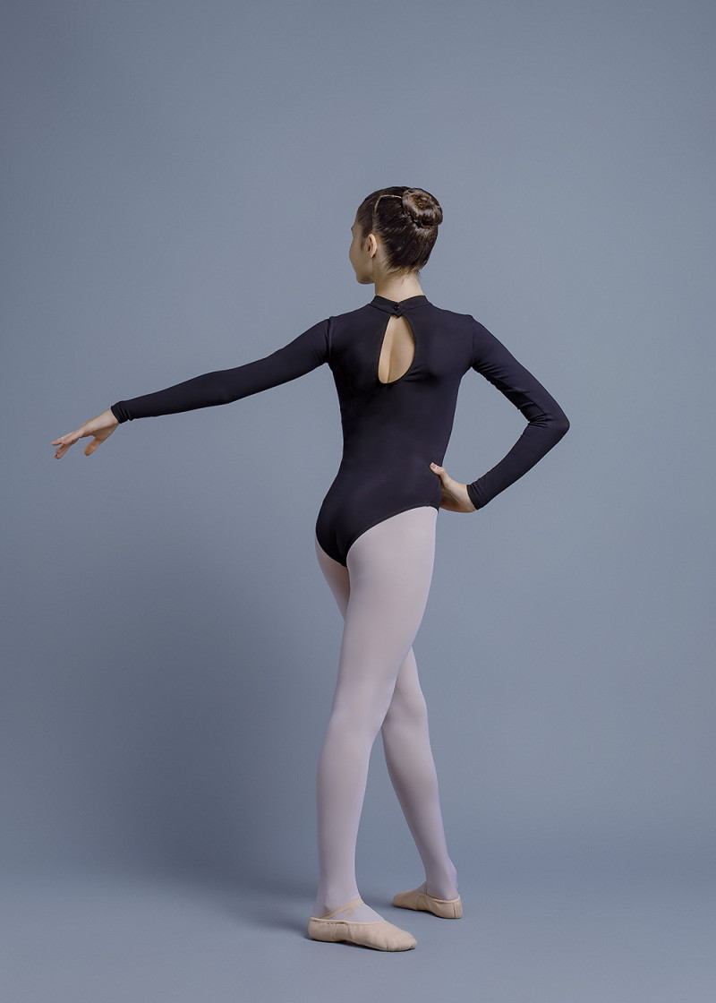 DARYA high collar long sleeve leotard by Grand Pri 90%cotton, 10%elastane, black, 128cm