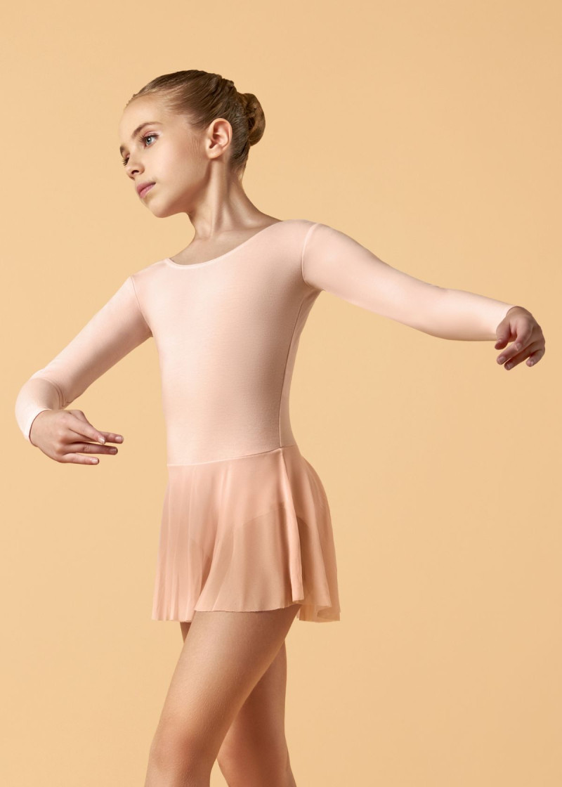 DOMENICA long sleeve leotard with mesh skirt by Gr 90%cotton, 10%elastane, ballet pink, 140cm