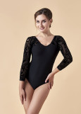 KANDY long sleeve leotard by Grand Prix polyamide micro+flocked mesh, black, L