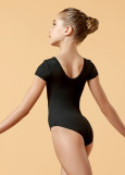 COLOMBINA seamed short sleeve leotard by Grand Pri polyamide micro+mesh, black, 140cm