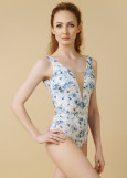 GABRIELLE tank leotard by Grand Prix polyamide micro+printed mesh, tivoli blue, XS