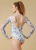 DANIELLE long sleeve leotard by Grand Prix polyamide micro+printed mesh, tivoli blue, M