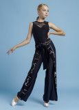 CARLIN straight ballroom pants by Grand Prix polyamide micro+printed mesh, black+white, 134cm