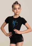 PALOMA T-shirt, gymnast with a hoop by Grand Prix 90%cotton, 10%elastane, black, Blue Zircon AB, 140cm