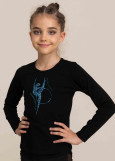 PAMELA T-shirt, gymnast with a hoop by Grand Prix 90%cotton, 10%elastane, black, Blue Zircon AB, 128cm