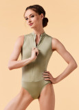 JESS high-neck leotard with zipper by Grand Prix polyamide micro, pistachio, 152cm