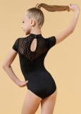 KAREN short sleeve leotard by Grand Prix polyamide micro+flocked mesh, black, 146cm