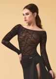 KARLA LINE long sleeve leotard by Grand Prix polyamide micro+flocked mesh, black, S