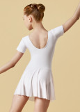 Leotard KLARA, short sleeve, mesh skirt 90%cotton, 10%elastane, white, 134cm