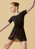 Leotard KLARA, short sleeve, mesh skirt 90%cotton, 10%elastane, black, 134cm