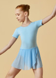 Leotard KLARA, short sleeve, mesh skirt 90%cotton, 10%elastane, powder, 116cm