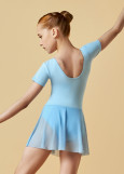 Leotard KLARA, short sleeve, mesh skirt 90%cotton, 10%elastane, powder, 116cm