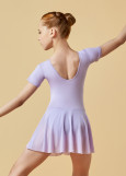 Leotard KLARA, short sleeve, mesh skirt 90%cotton, 10%elastane, light lilac, 128cm