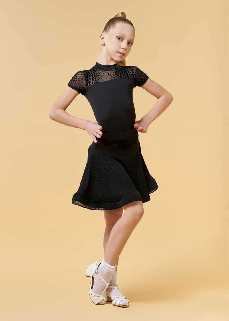 MANDY latin skirt with crinoline by Grand Prix polyamide micro+flocked mesh, black, 134cm