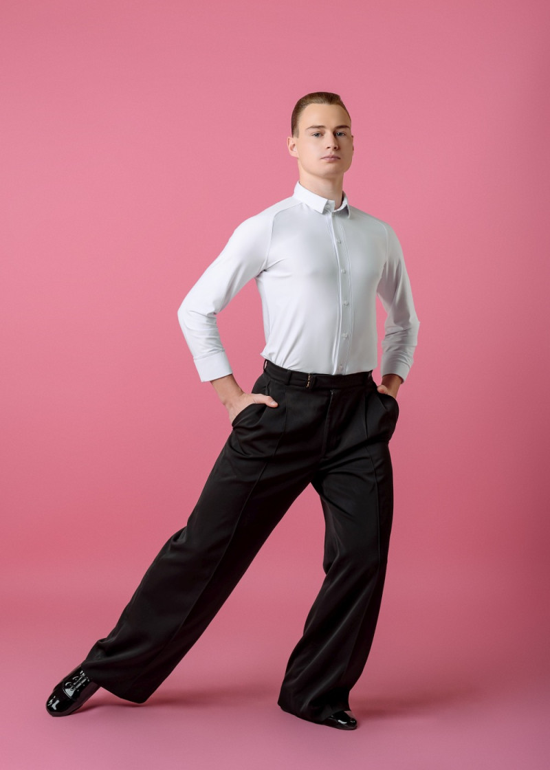 BRYAN button down Latin Competition Shirt by Grand 90%polyamide, 10%elastane, white, 158cm