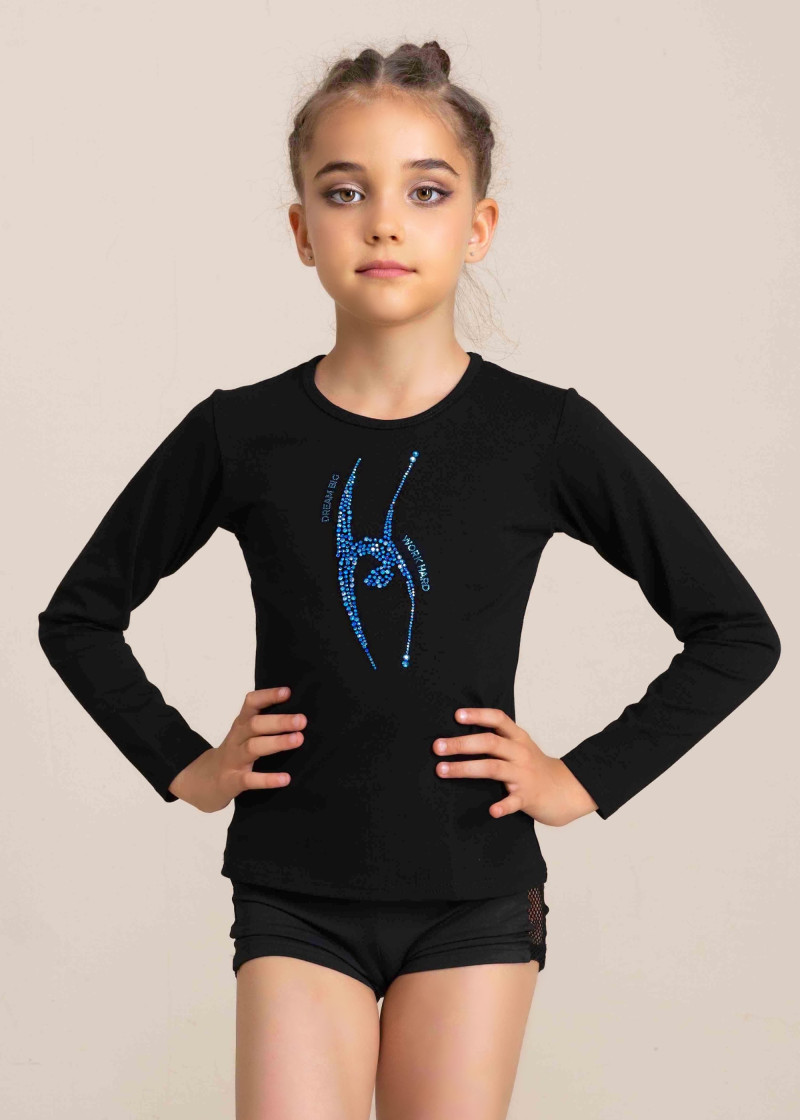 PAMELA T-shirt, gymnast with a clubs by Grand Prix 90%cotton, 10%elastane, black, Sapphire AB, 158cm