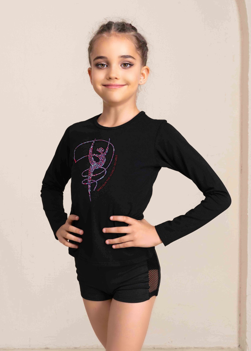 PAMELA long sleeve, gymnast with a ribbon by Grand 90%cotton, 10%elastane, black, Light Siam AB, 128cm