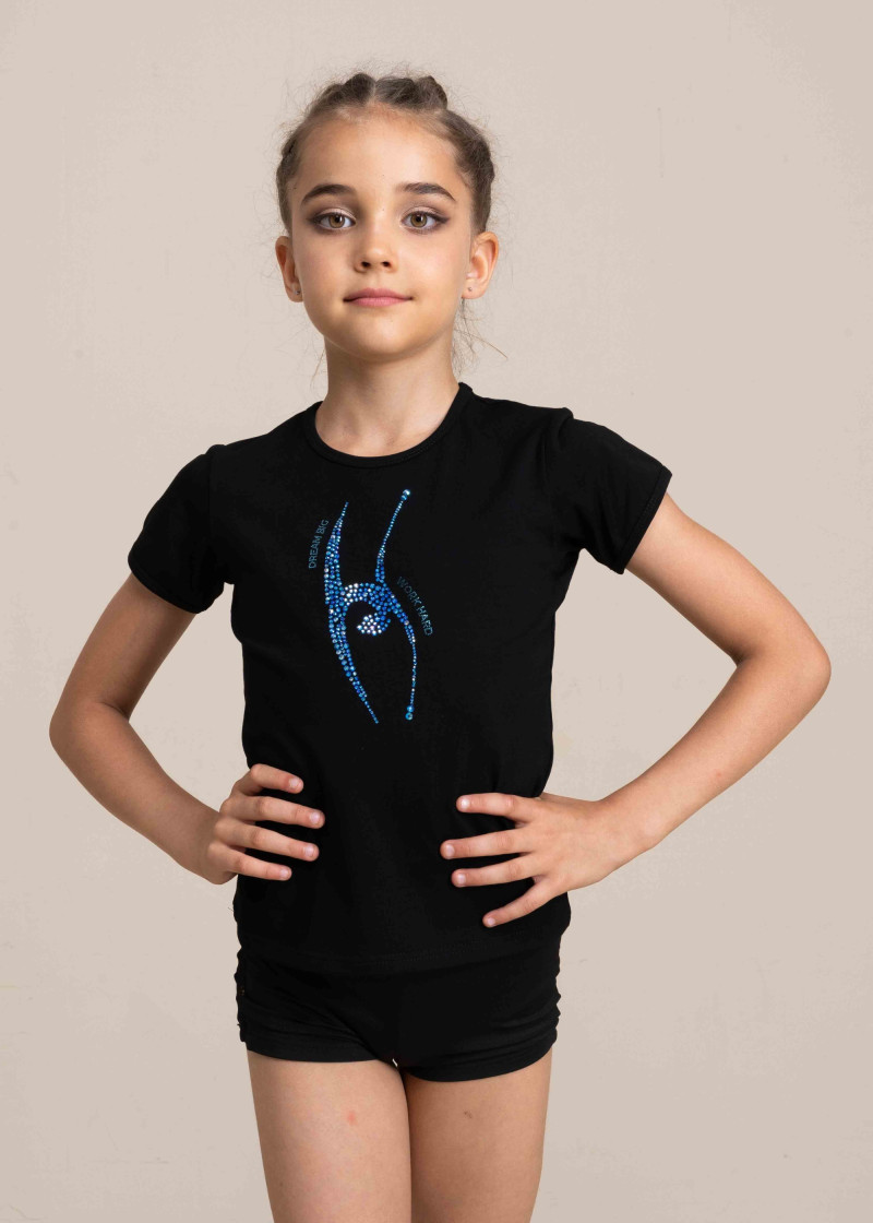 PALOMA T-shirt, gymnast with a clubs by Grand Prix 90%cotton, 10%elastane, black, Sapphire AB, 158cm