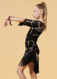 RUMOR fishnet dance dress by Grand Prix printed mesh, black+white, 128cm