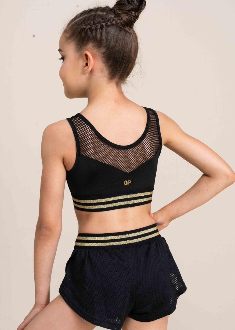 DEBORAH crop top by Grand Prix polyamide micro+mesh, black, gold, 146cm