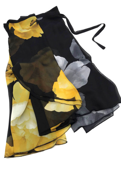 ORIELLA ROSA wrap chiffon ballet skirt chiffon, black+yellow, M(48cm)