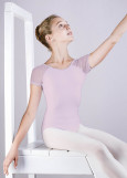 CAMERONA raglan short sleeve leotard by Grand Prix polyamide micro+flocked mesh, lavender, 116cm