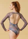 DANETTE long sleeve leotard by Grand Prix polyamide micro+printed mesh, pale violet, L