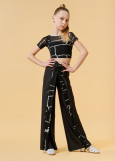 CARLIN straight ballroom pants by Grand Prix polyamide micro+printed mesh, black+white, 140cm