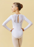 FLAKE long sleeve leotard by Grand Prix polyamide micro+flocked mesh, white, 128cm