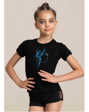 PALOMA T-shirt, gymnast with a hoop by Grand Prix 90%cotton, 10%elastane, black, Blue Zircon AB, 146cm