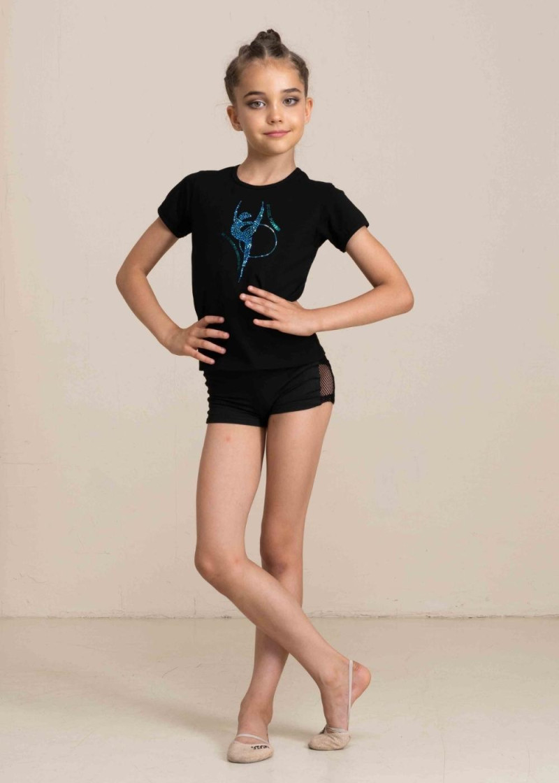 PALOMA T-shirt, gymnast with a hoop by Grand Prix 90%cotton, 10%elastane, black, Blue Zircon AB, 122cm