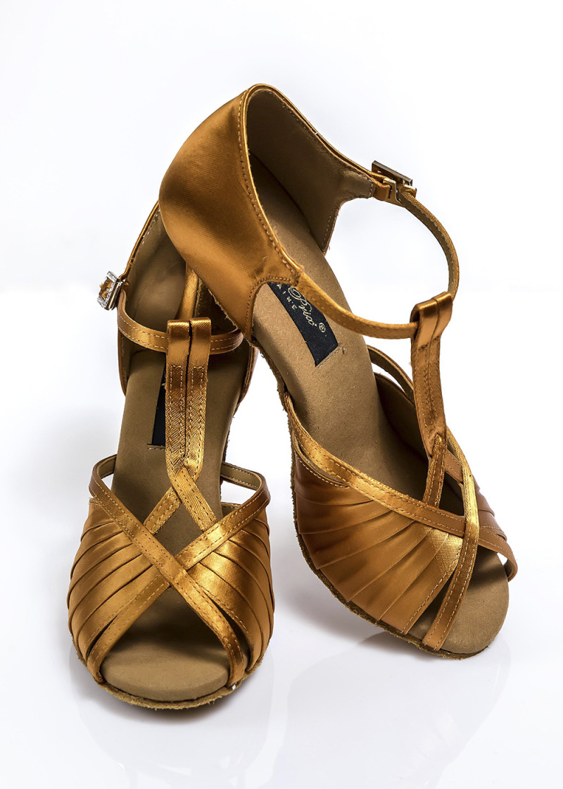 Ladies Latin Shoes Grand Prix ALISON satin, dark tan, 2.5"fl, 39