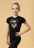 PALOMA t-shirt, "Puzzle heart" by Grand Prix cotton stretch, black+gold, 128cm