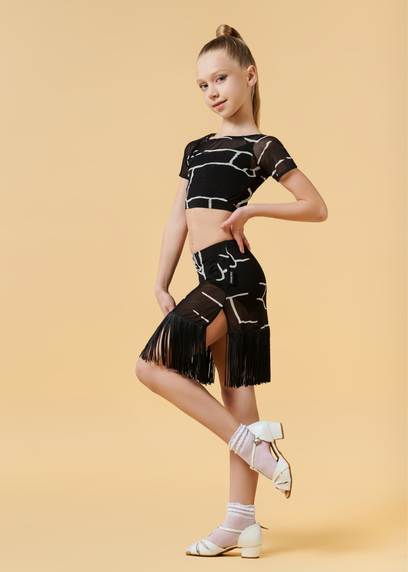 RATCHET set (crop top+skirt) by Grand Prix polyamide micro+mesh, black+white, 152cm