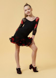 RUBY LIPS latin dance skirt by Grand Prix polyamide micro+printed mesh, black+red, 128cm