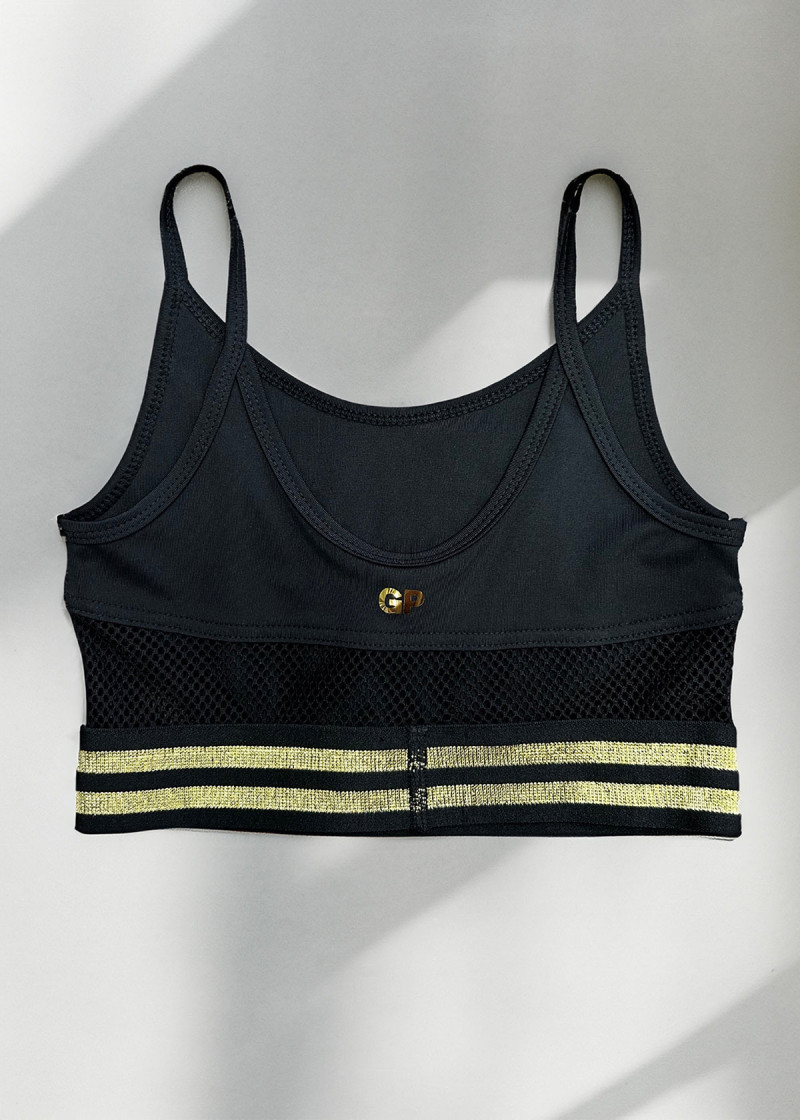 HARRIET crop top by Grand Prix polyamide micro+mesh, black, gold, 146cm