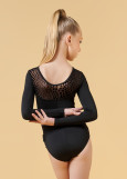 SHEBBY long sleeve leotard by Grand Prix polyamide micro+flocked mesh, black, 134cm