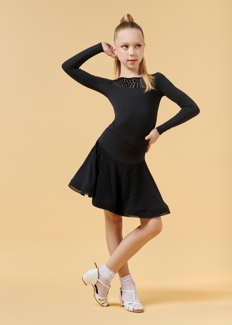 SHEBBY long sleeve leotard by Grand Prix polyamide micro+flocked mesh, black, 134cm