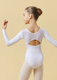 CAPELLA long sleeve leotard by Grand Prix polyamide micro+flocked mesh, white, 122cm