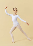 CAPELLA long sleeve leotard by Grand Prix polyamide micro+flocked mesh, white, 122cm