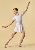 Leotard KLARA, short sleeve, mesh skirt 90%cotton, 10%elastane, white, 122cm