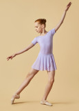 Leotard KLARA, short sleeve, mesh skirt 90%cotton, 10%elastane, light lilac, 140cm