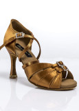 Ladies Latin Shoes Grand Prix SAMBA satin, dark tan, 3"fl, 42