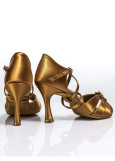 Ladies Latin Shoes Grand Prix SAMBA satin, dark tan, 2"fl, 37