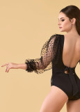 JADORE tulle long sleeve leotard by Grand Prix polyamide micro+tulle, black, L